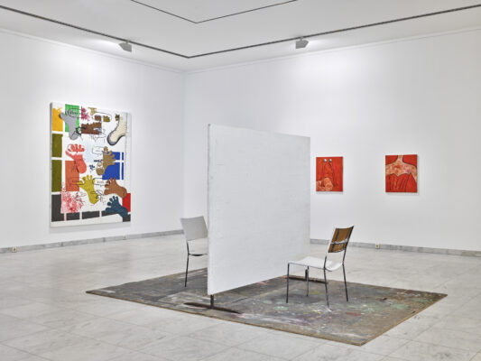 Martin Kippenberger, Farbenlehre, 1994; Franz West, Abriss, 1995; Jutta Koether, Untitled, 1983; Jutta Koether, Untitled, 1983. Foto: Achim Kukulies