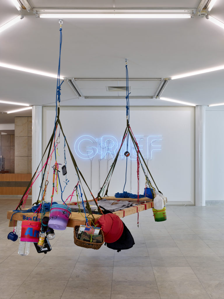 (rear) Grief Hope 2020 Neon; Courtesy of the artist, Capitain Petzel Berlin, Andrew Kreps Gallery New York, Vielmetter Los Angeles. Photo: Achim Kukulies